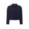 ZA comércio exterior transfronteiriço europeu e americano vestuário feminino, popular no AliExpress, blazer curto de lapela azul marinho com manga bufante de outono