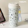 Bonito, Fofo, Portátil, Copo Térmico para Duas Bebidas, Copo com Canudo Cartoon Rilakkuma Estilo Novo para Meninas e Estudantes