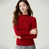 Suéter 100% cachemir puro para mujer, nueva colección otoño/invierno, color liso, tejido de canalé de un solo hilo, cuello semi-alto, jersey de manga larga