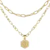 Venta caliente de Amazon 26 letras colgantes en inglés collar creativo simple multicapa apilado hexagonal cadena para clavícula de mujer