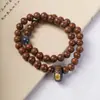 Pulseira Dupla Círculo Guofeng DIY de Madeira Liudao com Padrão de Martelo Ébano Pingente de Prata Pulseira Segurando Contas de Rosário Barraca Contas de Rosário
