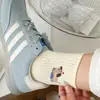 Novedad Primavera y Verano Color Crema Versátiles Casuales Lindos de Caña Media Modernos Transpirables Absorbentes de Sudor Calcetines con Dibujos de Animales para Mujer