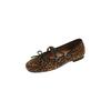 Zapatos Mary Jane Pequeños Sexy Leopardo Cinta Cruzada Lazo Piel de Oveja Primavera 2025 Planos Punta Redonda Cuero Genuino Capa Sencilla para Mujer