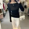 Camiseta de Punto de Uso Rudo con Adorno de Pedrería para Mujer, Diseño Suave Estilo Francés de Primavera, Corte Ajustado, Elegante Top Interior para Figuras Pequeñas