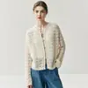 Cárdigan Grueso de Cuello Redondo de Cachemira Personalizado Ropa de Abrigo Otoño e Invierno Nuevo Botón de Siete Pines para Mujer Largo de Seda Cortado en Hilo Blanco
