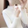 Suéter de Tricô Feminino Pulôver Outono e Inverno Novo Estilo Gola Alta Meia Slim Moda Versátil Camisa Base de Tricô