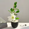 Flor Artificial Magnolia de una Sola Cabeza Pequeño Bonsái Planta Verde Artificial en Maceta Moda Flor Creativa Pequeños Adornos de Interior Planta Artificial