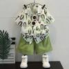 Traje de verão para meninos bebê manga curta shorts roupas 2025 novo bandido bonito crianças pequenas camisa de verão conjunto de duas peças