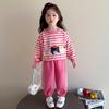 Conjunto de Suéter Rayado de Dibujos Animados para Niñas Otoño 2025 Nuevo Estilo Conjunto Casual Deportivo de Dos Piezas para Bebé Niña