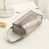 Bolsa de cosméticos portátil de malla para mujer, bolsa de viaje transparente para lavado, productos para el cuidado de la piel, lápiz labial, sombra de ojos, brocha, bolsa de almacenamiento de gran capacidad