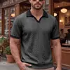 2026 Verano Nuevo Personalizado Cuello en V para Hombre Holgado Jacquard Manga Corta Camiseta para Hombre Hombro Normal Manga Corta Bloque de Color Top para Hombre