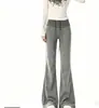 Pantalones acampanados de patchwork a rayas para mujer, nuevos pantalones de pierna ancha ajustados estilo coreano para otoño e invierno con un efecto fluido y adelgazante, pantalones casuales hechos de lana suave