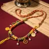 Cordón para Colgante Estilo Tíbet con Nudo de Flor de Melocotón de los Cinco Dioses de la Fortuna, Cordón para Collar, Accesorio para Colgar Thangka, Cordón Rojo con Nudo, Especialidad Hecha a Mano