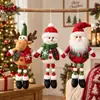 Tecido de Natal Pingente de Natal de Pernas Longas Xadrez Papai Noel Boneco de Neve Rena Boneca Ornamento Decoração de Árvore de Natal
