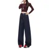Jeans de pierna ancha estrecha color azul denim para mujer, forrados de felpa, nuevo estilo otoño/invierno 2026, cintura alta, no se decoloran, pantalones rectos fluidos
