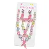 Set de Collar y Aretes de Sirena para Niñas Cuentas de Concha Arcoíris Estilo Princesa Accesorios para Niñas Dibujos Animados Regalo de Cumpleaños