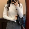 Fábrica de Suéteres Dalan Source Blusa de tricô estilo francês com gola alta e detalhes em renda, top modelador e versátil para mulheres no início do outono