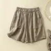Tiro real 2026 Verano Pantalones Cortos Rectos para Mujer Finos Sueltos Casuales Cintura Elástica Algodón Lino Línea A Pierna Ancha Capris