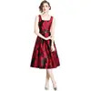 Novo vestuário feminino transfronteiriço primavera/verão decote U sem mangas jacquard cintura alta elegante vestido midi Vestido europeu e americano