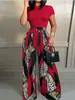 Comércio Exterior Transfronteiriço da Amazon Moda Europeia e Americana Feminina Terno Sem Mangas Estampado Versátil Calça Wide-Leg