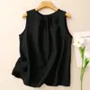 Chaleco sin mangas de color liso de estilo artístico para mujer, top fino de algodón y lino de verano, holgado, adelgazante, blusa de algodón y lino