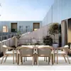 Mesas e Cadeiras de Lazer de Madeira Maciça para Exterior Estilo Nórdico Pátio Terraço Villa Jardim Cadeiras de Rattan para Lazer Terraço de Hotel Mobiliário de Exterior