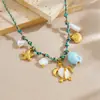 Novo Best-Seller Corda Colorida Tecida à Mão Boêmio Multi-Elemento Banhado a Ouro Vida Marinha Pingente Colar Pulseira