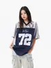 Camiseta Retro Americana con Estampado de Letras, Cuello en V, Manga Corta para Mujer, Tendencia de Verano, Parche de Marca, Malla, Holgada, Deportiva, Manga Media
