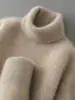 Suéter de Lã 100% Pura com Gola Alta para Homens, Suéter de Cashmere Solto de Manga Longa para Outono e Inverno, Camada de Base Tricotada Grossa para Jovens