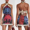 Vestido de playa con estampado de cuello colgante sexy de verano europeo y americano de estación independiente transfronteriza 2024