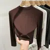 Camiseta de manga larga con cuello semi-alto ajustada, de temperamento cálido para otoño e invierno coreano, camiseta básica para mujer