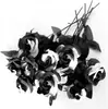Flor Artificial Rosa Blanca y Negra Flor Falsa Personalizada Flor de Seda Decoración Fiesta de Halloween Flores Accesorios Fotografía de Boda Personalizados