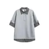 Camisa Polo Patchwork Falsa de Duas Peças Estilo Verão 2026 Nova Estilo Vintage Yidao para Homens, Estilo Americano Solta Casual Manga Curta