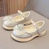 Zapatos de Cuero con Lazo de Pedrería para Niñas 2026 Primavera/Otoño Nuevos Zapatos de Cristal con Suela Suave para Niños Medianos/Grandes Zapatos de Cuero para Bebés de Exterior