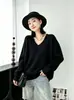 Suéter de punto para mujer, ajuste holgado, cuello en V, color sólido grueso, mangas caídas, top versátil y moderno