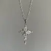 Colar de zircônia transparente em forma de cruz estilo doce e cool feminino coreano senso frio luxo leve corrente clavicular nicho colar de estrela de quatro pontas