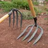Rastrillo de Hierro Engrosado con Dientes de Acero al Manganeso, Azada para Jardinería Casera, Voltear Tierra, Aflojar, Azada de Cuatro Dientes para Deshierbar y Herramienta de Agricultura