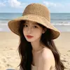Nueva Moda Verano Protección Solar Versátil Color Sólido Simple Sombrero de Paja Exterior Viaje Transpirable Vacaciones en la Playa Sombrero para el Sol