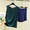 Conjunto de pijama de dos piezas para mujer de talla grande: camiseta sin mangas con volantes de modal y shorts, ropa de casa holgada de verano, se puede usar para salir