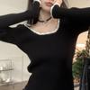 Suéter de Tricô com Babados Estilo Francês Inspirado na Chanel, Padrão de Caranguejo com Cinco Listras para Mulheres, Peça Única Curta para Camadas, Look de Início de Outono com Toque de Luxo