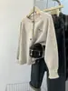 Cardigã de Tricô com Estampa de Filhote para Mulheres, Blusa Curta Solta para Primavera e Outono, Nova Jaqueta Suéter Estilo College Outono 2026