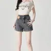 Design Casual e Estiloso com Bordas Dobradas, Shorts Jeans Wide-Leg para Mulheres, Novo Estilo Primavera e Verão, Hot Pants Jeans Soltos em Linha A, Tendência