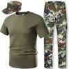 Conjunto de Uniforme de Entrenamiento Militar Color Verde Militar Sólido Camiseta de Algodón Puro para Hombres y Mujeres Uniforme de Entrenamiento de Batalla en Campo al Aire Libre Manga Corta Pantalones Cortos Gorra