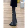 Pantalones de Microcuerno Rizados Sentido del Diseño Nicho Negro Gris Corte Ajustado Adelgazantes Rectos Estilo Vibe Americano Jeans