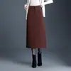 Saia lápis de lã para mulheres, outono/inverno 2026, fluida, saia reta moderna, saia de comprimento médio que afina e elegante