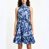 Vestido largo floral con cordones, volantes, estilo nuevo primavera/verano europeo y americano, ropa de mujer transfronteriza de plataforma independiente