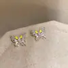 Brincos Borboleta Esmaltados Coloridos de Nicho Estilo Francês, Brincos Únicos e Bonitos, Joia de Orelha Doce Retrô com Pino de Prata 925 para Mulheres