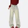 Jeans de Pierna Ancha con Parches Rayados Americanos Transfronterizos para Hombre, Nuevos de Primavera Sueltos Lavados Vintage Rectos de Pierna Ancha