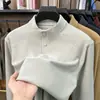 Sudadera de Felpa Cationica de Alta Calidad Doble Cara para Hombre 2026 Otoño/Invierno Nuevo Llegada Color Sólido Cuello Alto Cálida Capa Base para Hombre