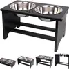 Soporte negro elevado para cuencos de mascotas, solo el soporte, se puede emparejar con cuencos de acero inoxidable, soporte de alimentación antiderrames para perros